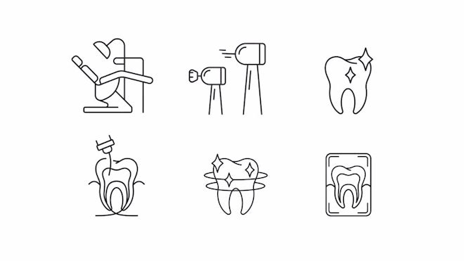 Dentist Tools And Dentistry Instruments Icon Set Stock