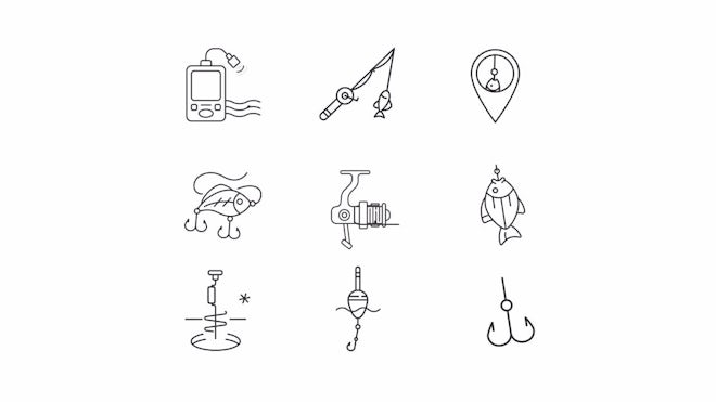 Animated Fishing Tackle Line Icons - Stock Motion Graphics