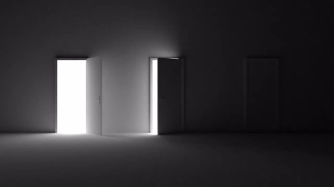 Doors Opening In A Dark Room - Stock Motion Graphics