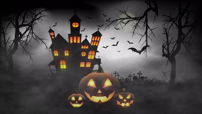 Haunted House, Bats And Pumpkins - Stock Motion Graphics
