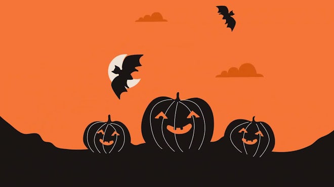 Bat, net and pumpkins. Halloween background - Stock