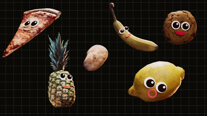 Pack Of 7 3D Funny Food On Alpha Loop