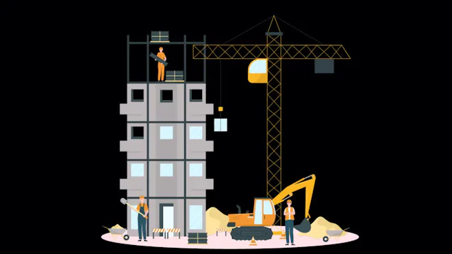 Construction Project Manager Animation Construction Site Animated Construction Concept With Workers And