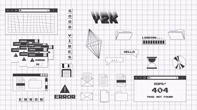 Pack Of 21 Animated Icons In Y2K Style With Glitch Effect On Alpha