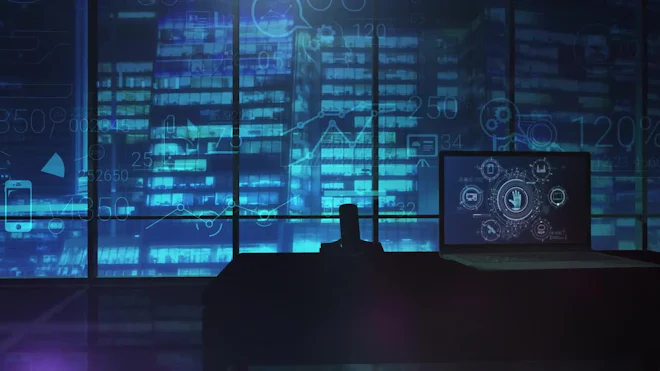 Laptop screen showing cybersecurity and firewall alerts