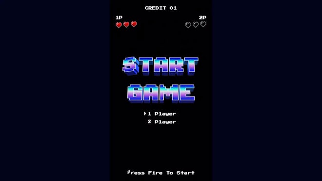 Vertical Start Game 8-Bit Retro Arcade Screen On Black Loop