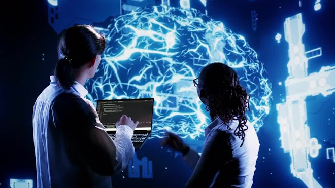 Coworkers Run Ai Code In Data Center - Stock Video | Motion Array