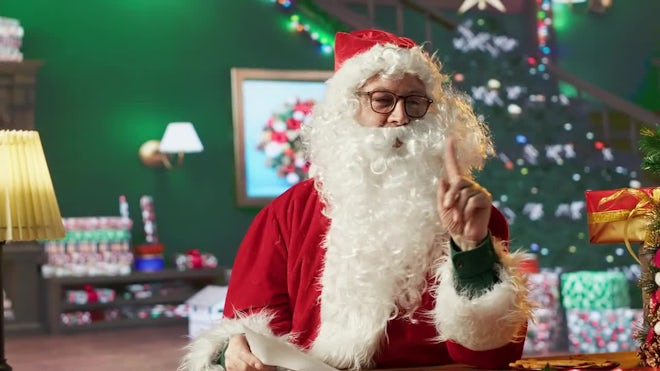 Father Christmas Reading The Names On The Naughty List With Bad 