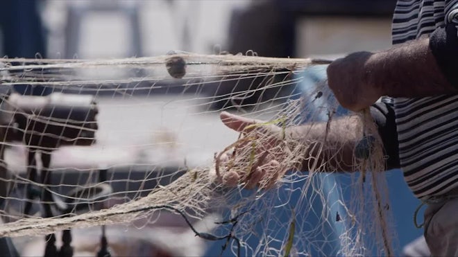 Fishing Nets By The Boat - Stock Video