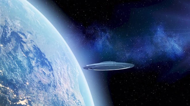 Flying Saucer Ufo Approaching Planet Earth - Stock Video | Motion Array