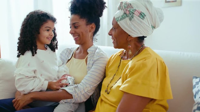 Loving Mom And Grandmother Talking With Little Daughter At Home - Stock Video | Motion Array