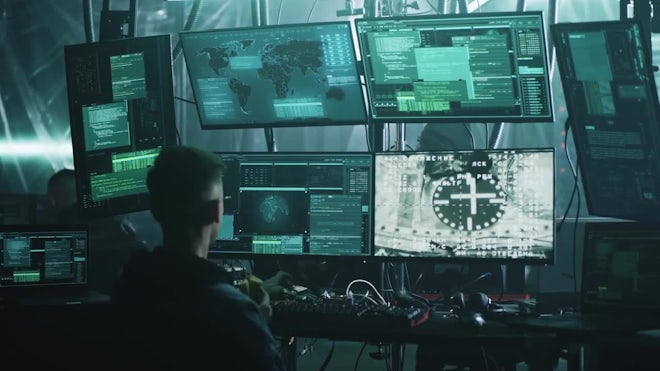 A hacker using the code simulator Ge, Stock Video
