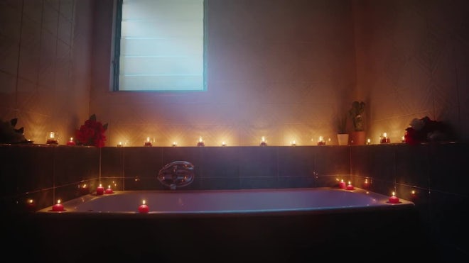 Romantic Bath Tub With Candle - Stock Video