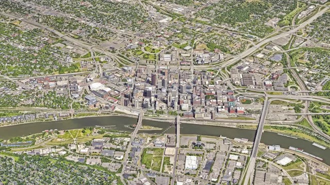 Downtown St. Paul Minnesota, 1960's  Aerial view, St paul minnesota, City  hospital