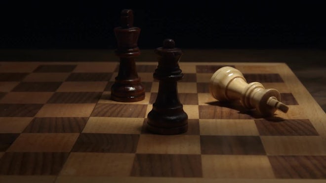 Spotlight On Chess Game In Progress Between Gold And Silver Pieces, Static  Shot Free Stock Video Footage Download Clips