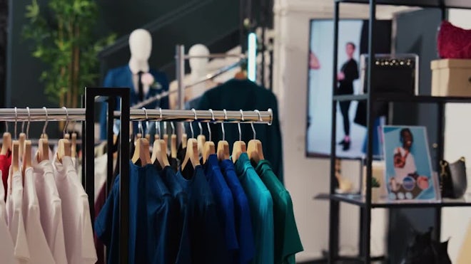 Interiors Of Empty Clothing Shop In Shopping Stock Footage SBV