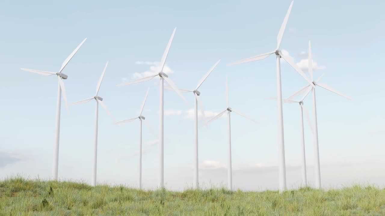 Wind Turbines In A Green Field Animation - Stock Video | Motion Array