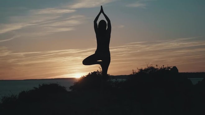 Silhouette Of Woman Doing Yoga In Nature - Stock Video | Motion Array