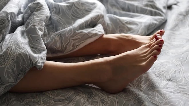 Female Feet of a Girl in the Morning on , Stock Video