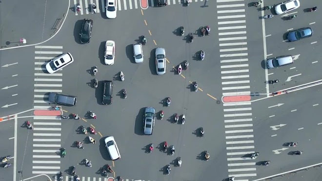 Crossing the road in Ho Chi Minh City, Vietnam 