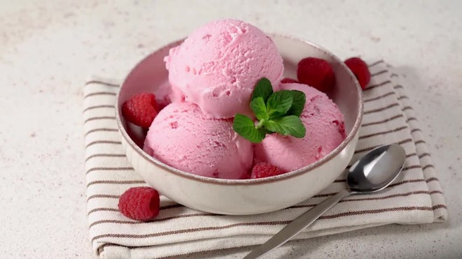 Raspberry Ice Cream In A Plate - Stock Video