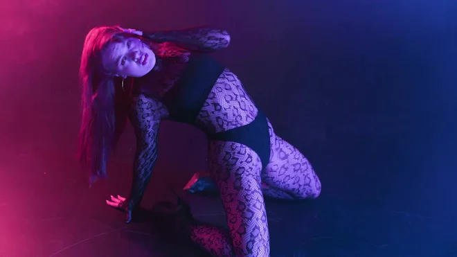 night club dance without dress Drunk Girl without Clothes in a Bra and Shorts Stock Footage