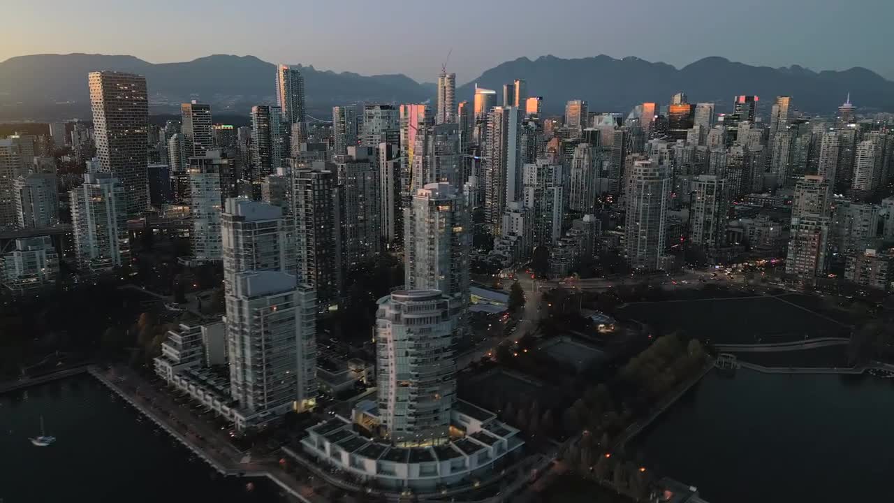 Stunning Aerial View On Downtown Of Vancouver At Night