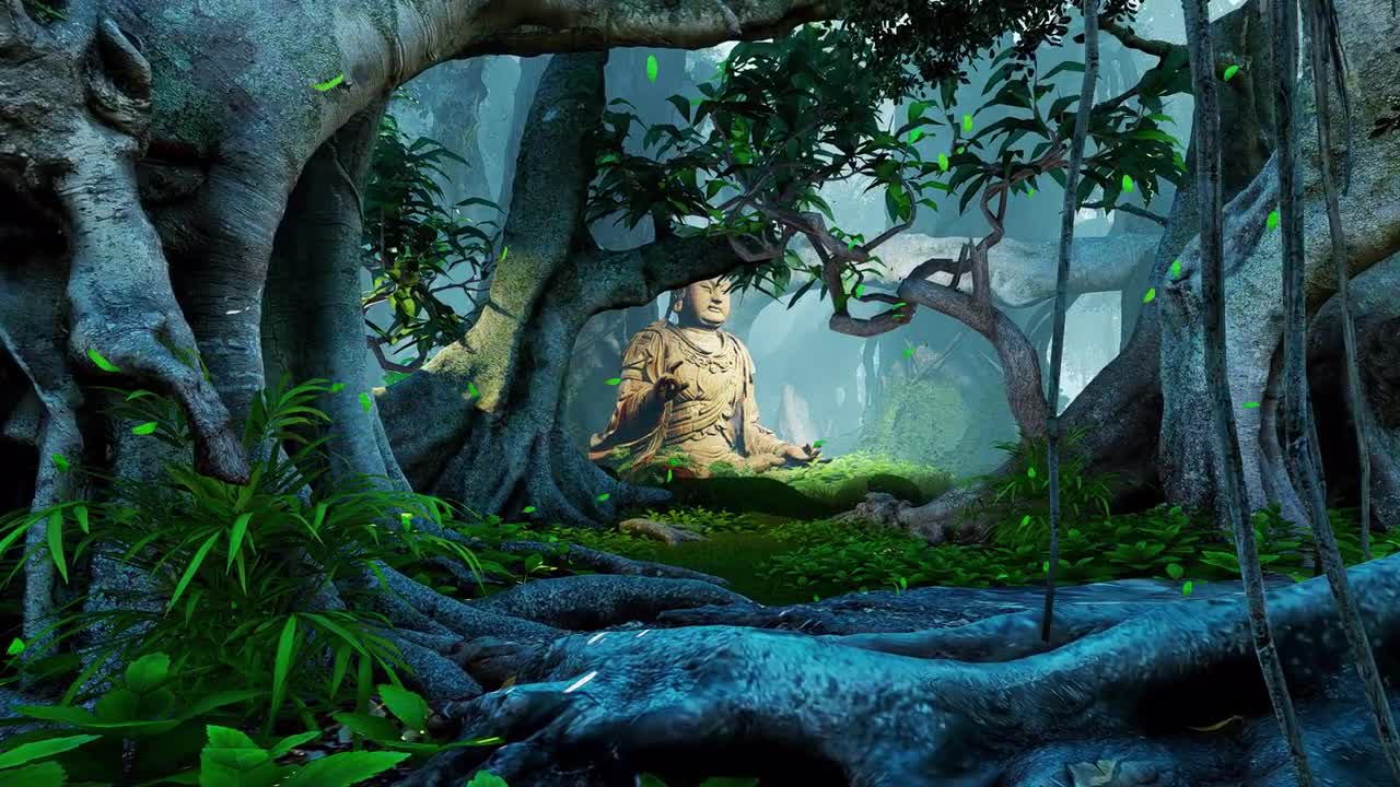 Buddha Statue In Tropical Forest - Stock Video | Motion Array