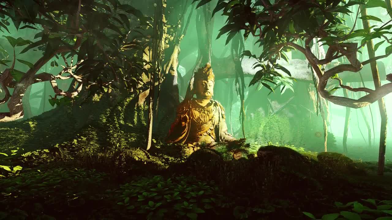 Buddha Statue In Tropical Forest - Stock Video | Motion Array
