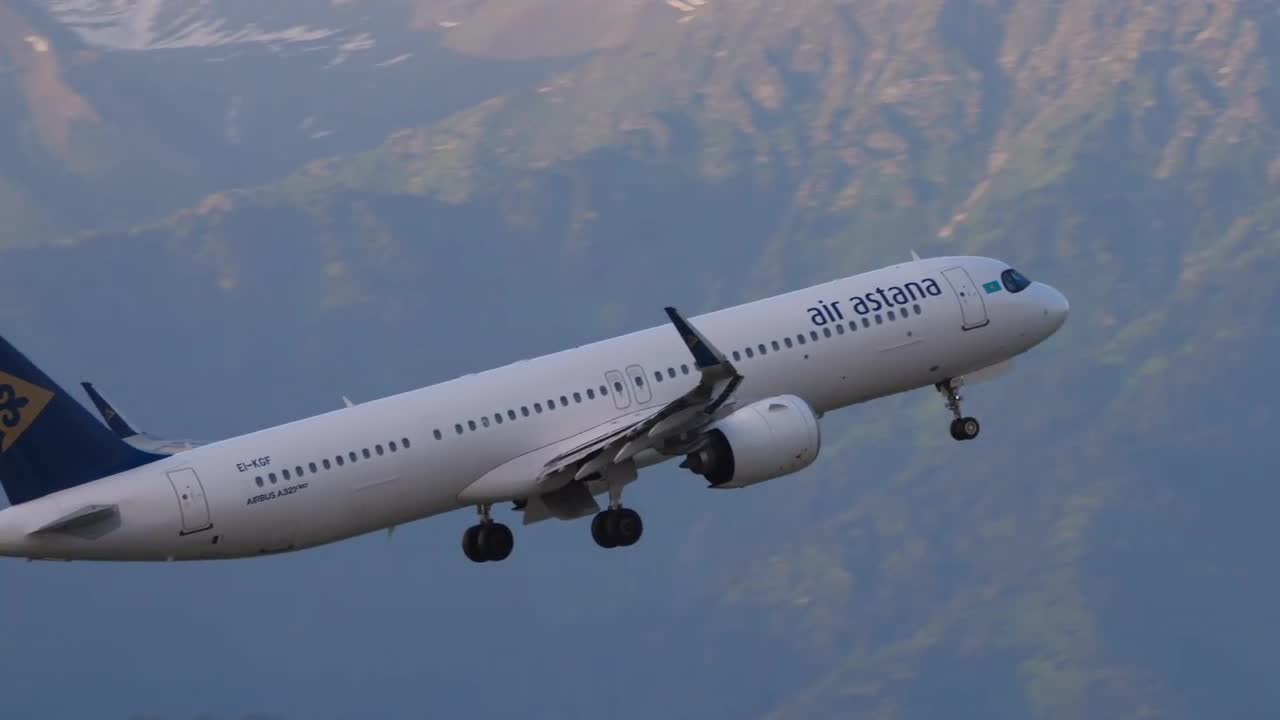 Airbus A321 Air Astana Speed Up Before Take Off. Plane