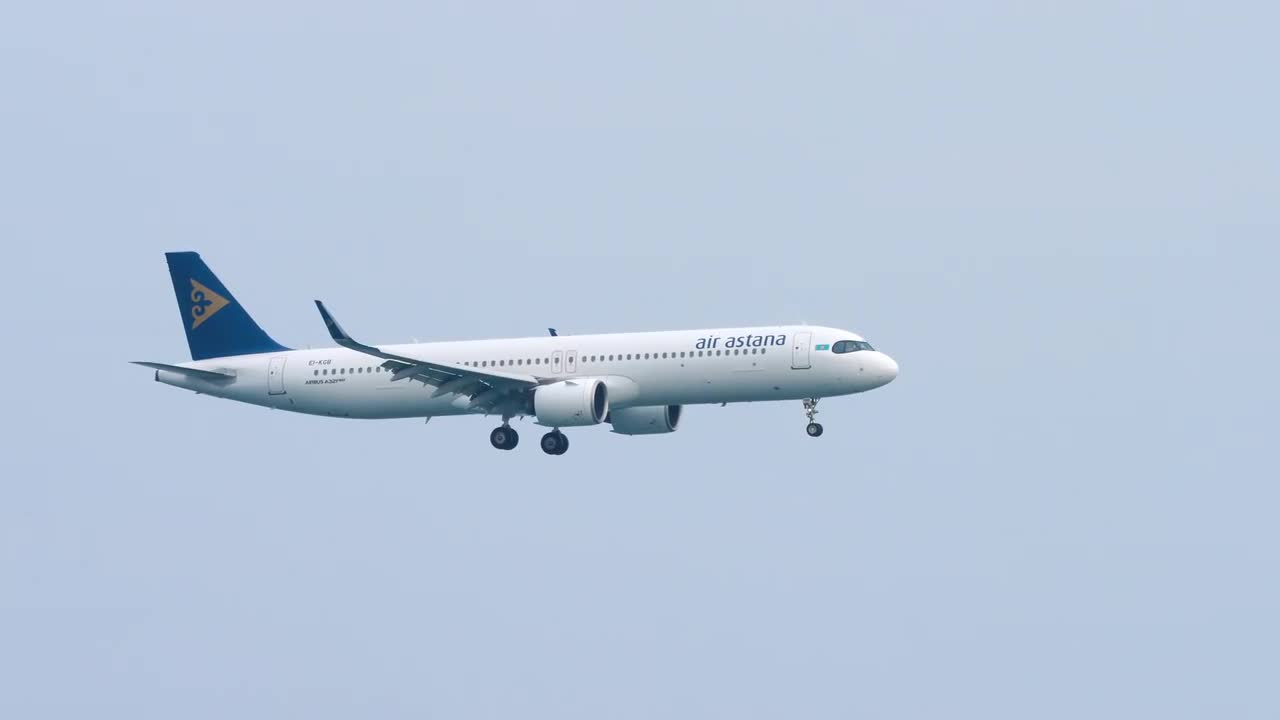 Airbus A321 Air Astana Speed Up Before Take Off. Plane