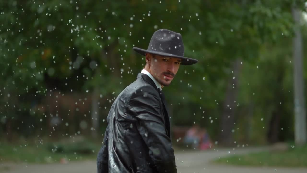 Man With Suit In The Rain, Slow... Stock Video Motion Array