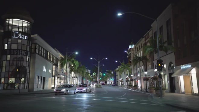 Rodeo Drive By Night In Beverly Hills, California Stock Photo