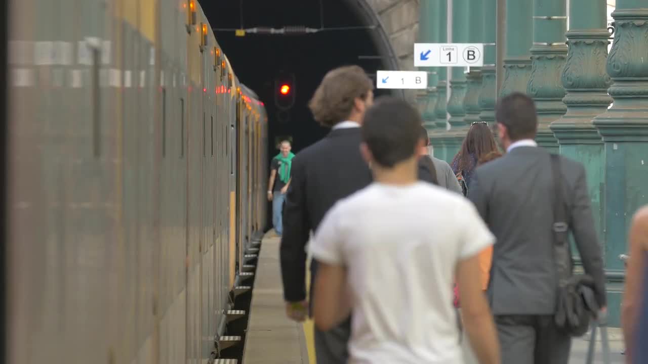 People Walking On A Train Station... Stock Video Motion Array