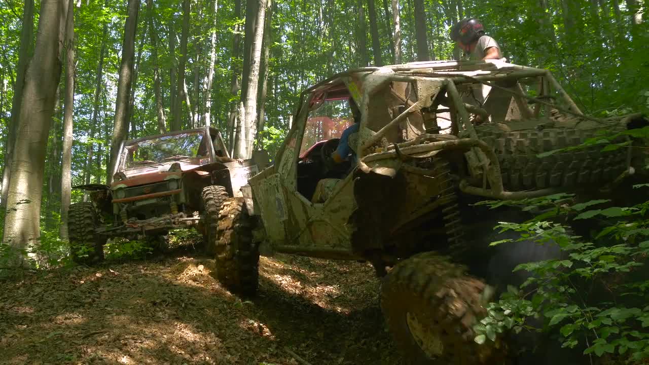 Offroad Cars Stuck In The Forest Stock Video Motion Array