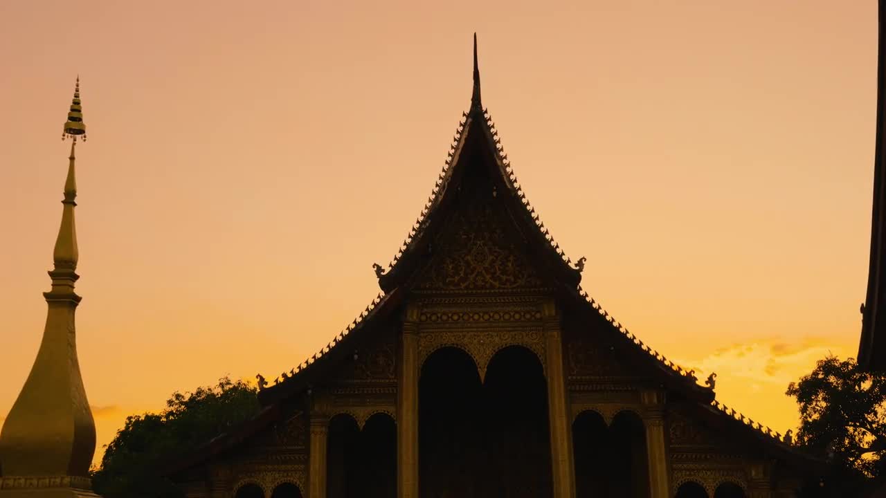 Wat Sen Buddhist  Temple  At Sunset  Laos Stock Video 