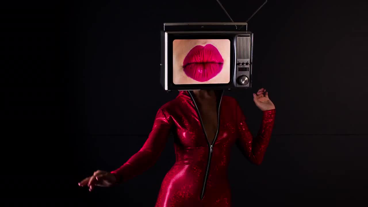 TV Head Woman With Lips On Screen - Stock Video | Motion Array