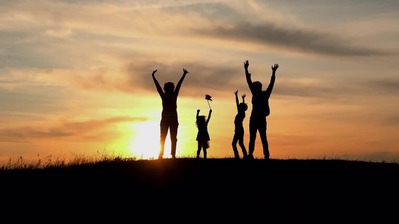 Family Sunset Silhouette - Stock Video | Motion Array