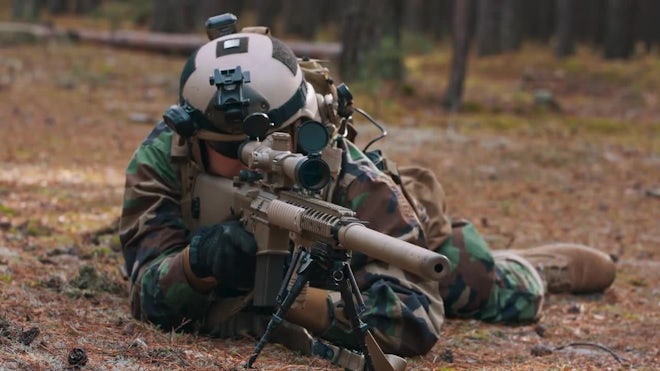 Camouflaged Sniper in the Forest Stock Image - Image of enemy