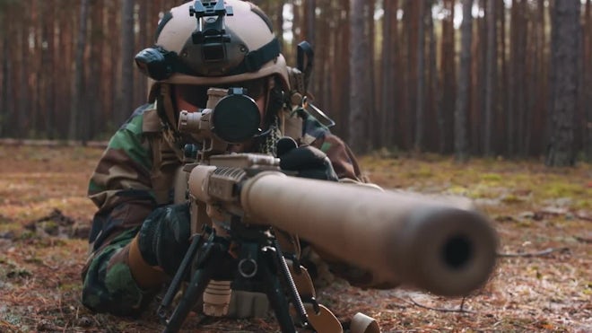 Camouflaged Sniper in the Forest Stock Image - Image of enemy