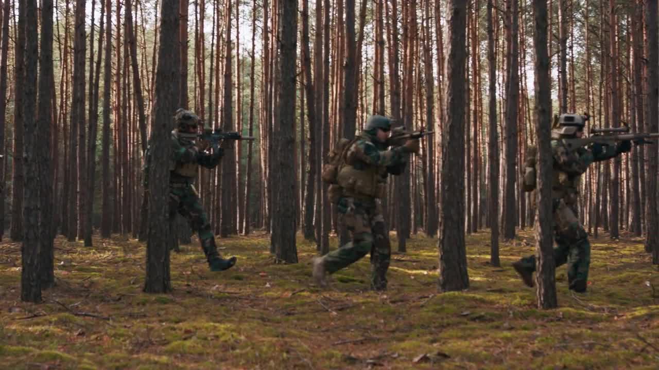 Soldiers Moving In Formation In Woods Stock Video Motion Array
