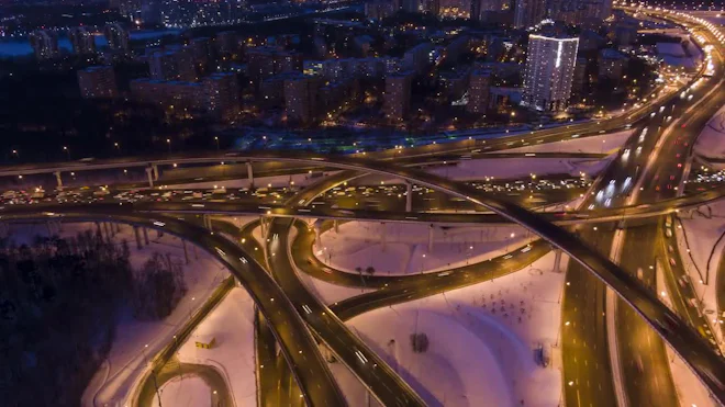 Highway Interchange At Night