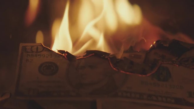 burning pile of money