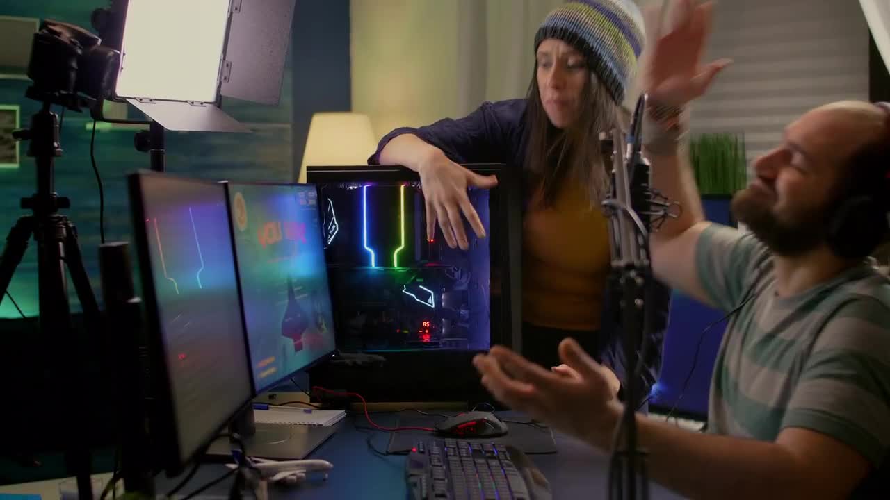 Streamer Couple Performing Videogame Stock Video Motion Array