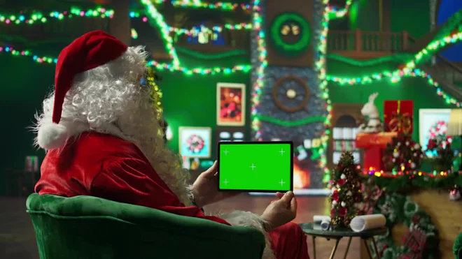 Santa Claus Shows A Green Screen by Klymentii - Stock Video | Motion Array