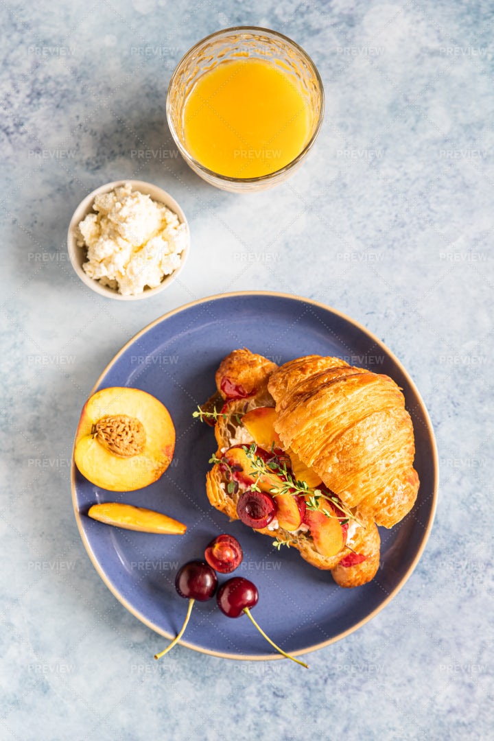 Fresh Croissant For Breakfast: Stock Photos