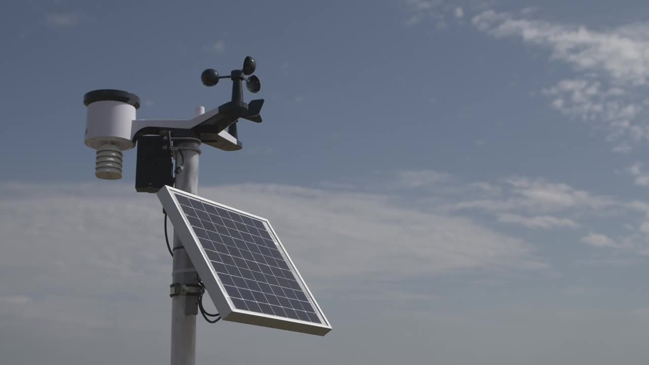 Solar Powered Weather Station Stock Video Motion Array 0313