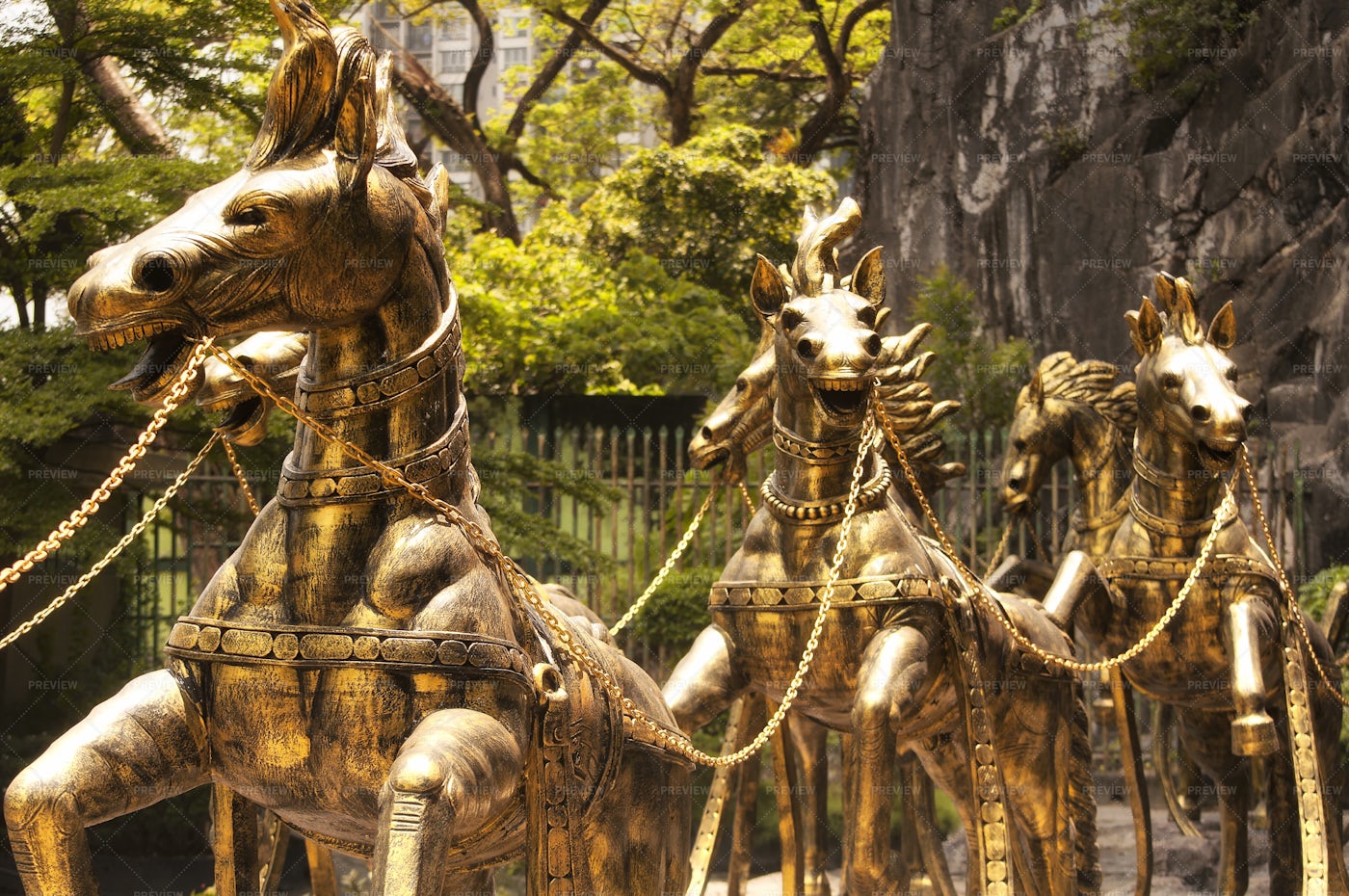 Golden Horses Ramayana Cave Malaysia: Stock Photos