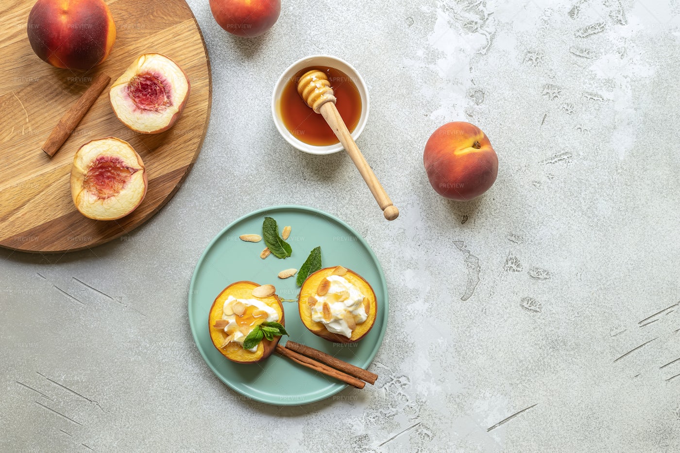Baked Peaches Snacks: Stock Photos