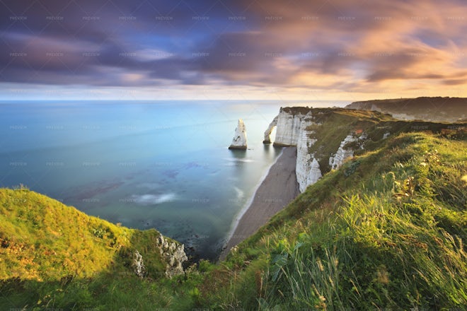 Sunrise Over Etretat - Stock Photos | Motion Array